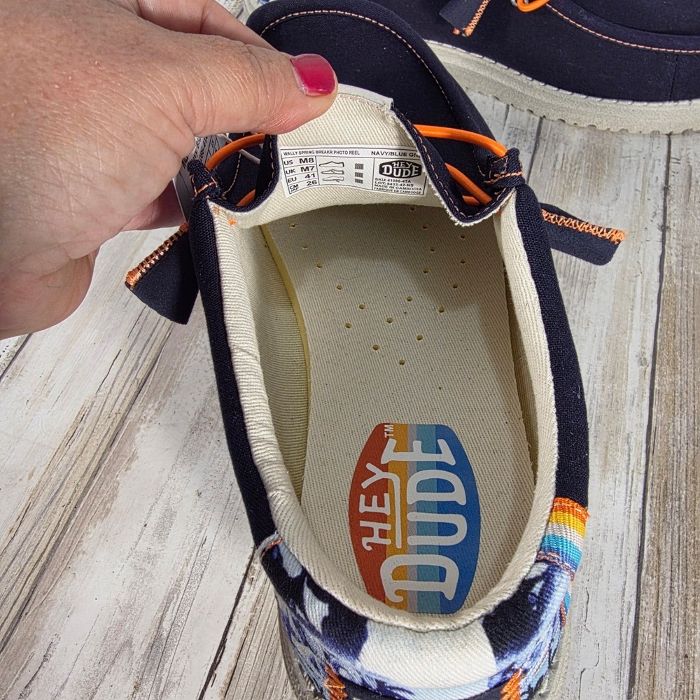 Hey Dude Wally Spring Breakr Photo Reel Navy Blue Grey Mens Loafers 41086-4TA M8 - Picture 9 of 11